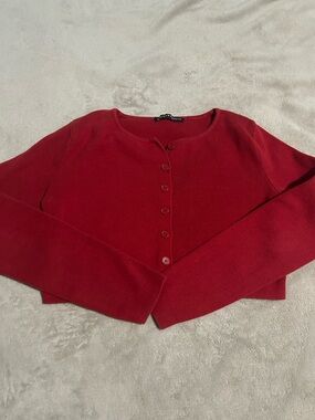 Brandy Melville Red Button-Front Cropped Cardigan